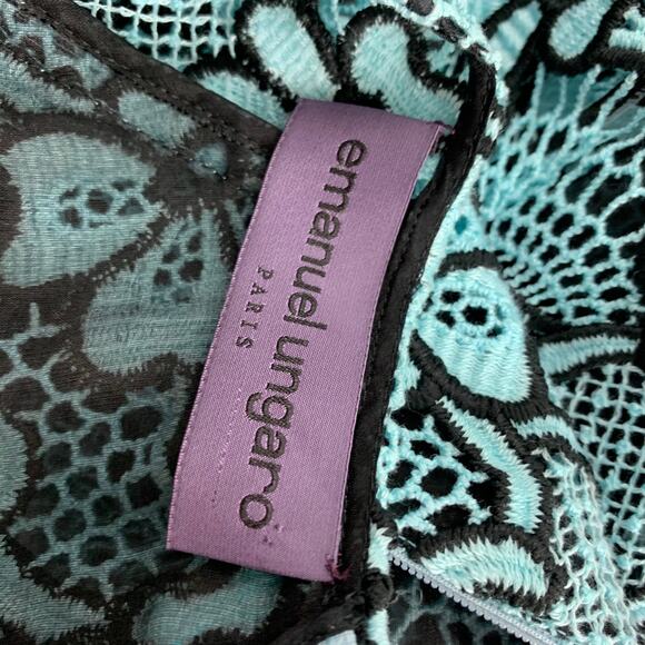 EMANUEL UNGARO Size 10 Blue Black Cotton Polyester Floral Cocktail Dress - Picture 5 of 5